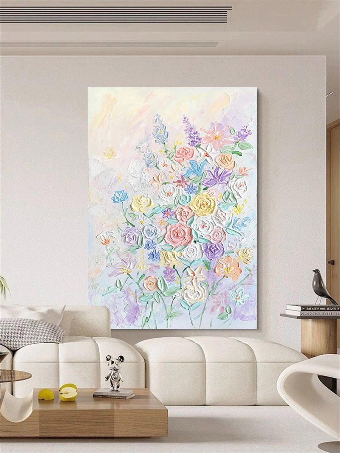 Pastel Bouquet Roses Wildflowers 3D Textured Floral Painting Poster - Image 4
