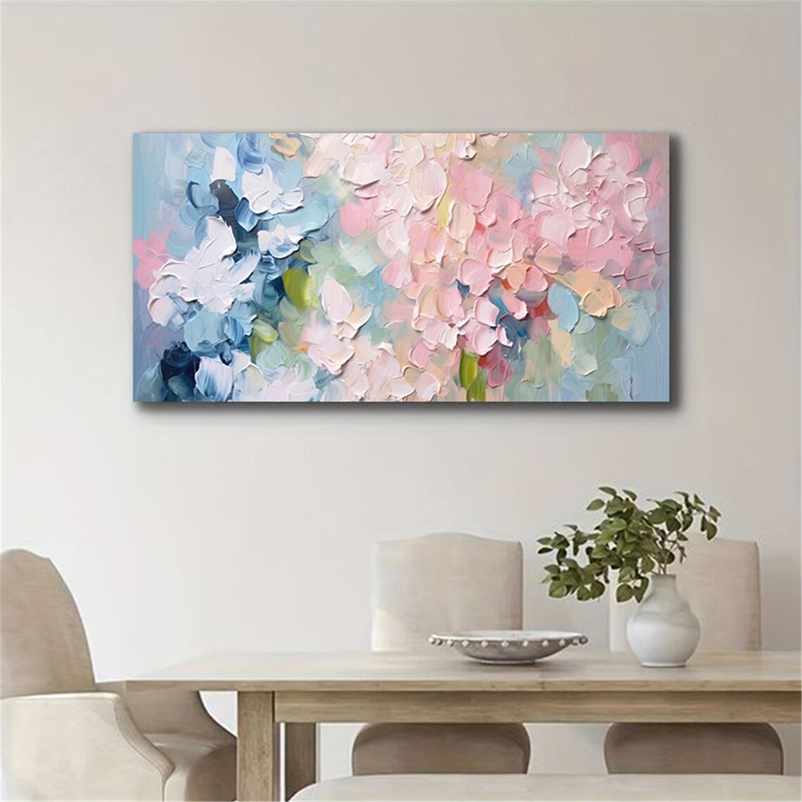 Blue Pink Pastel 3D Textured Abstract Floral Bloom Painting Poster - Image 2