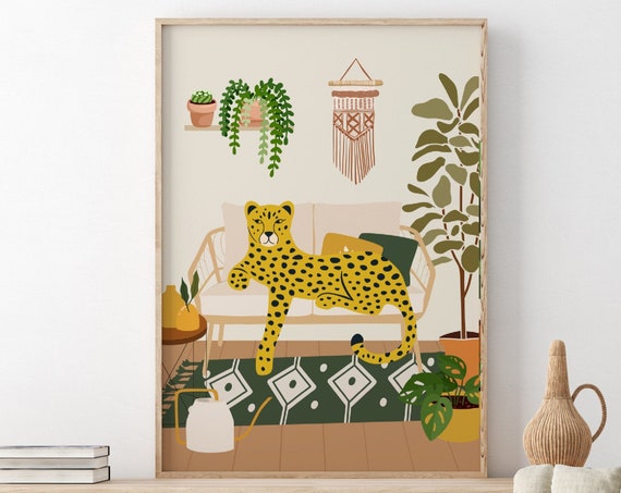 Leopard Relaxing On Sofa, Living Room Art Print