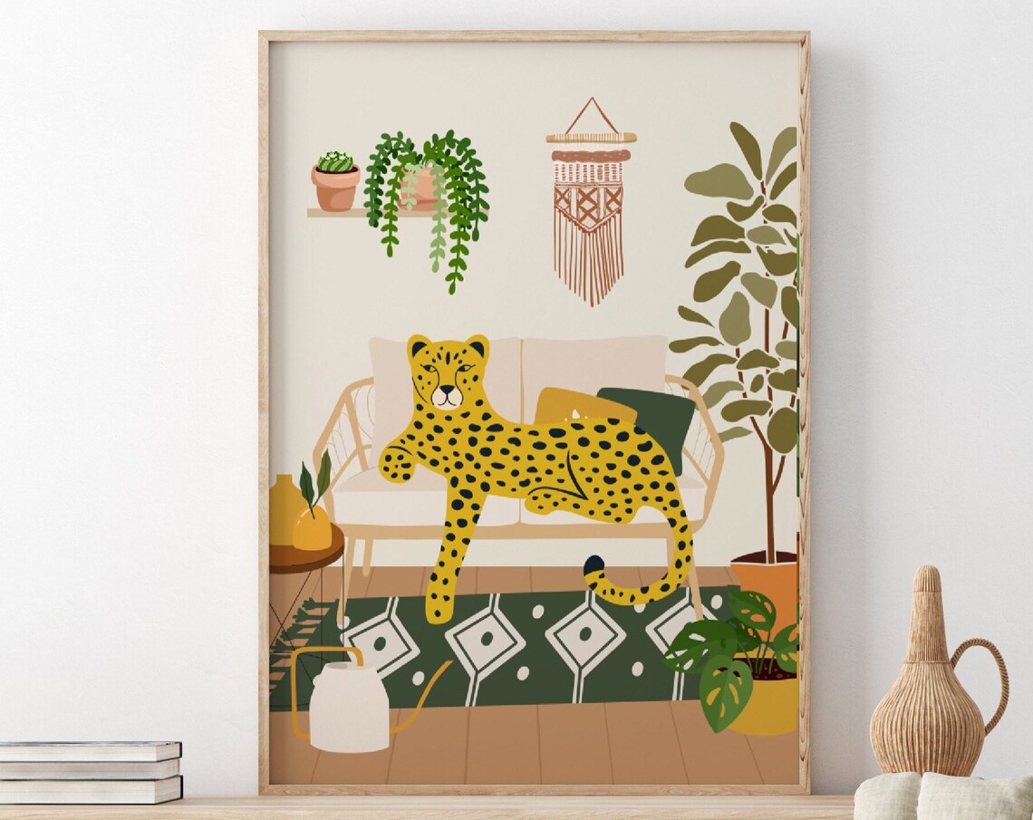 Leopard Relaxing On Sofa, Living Room Art Print