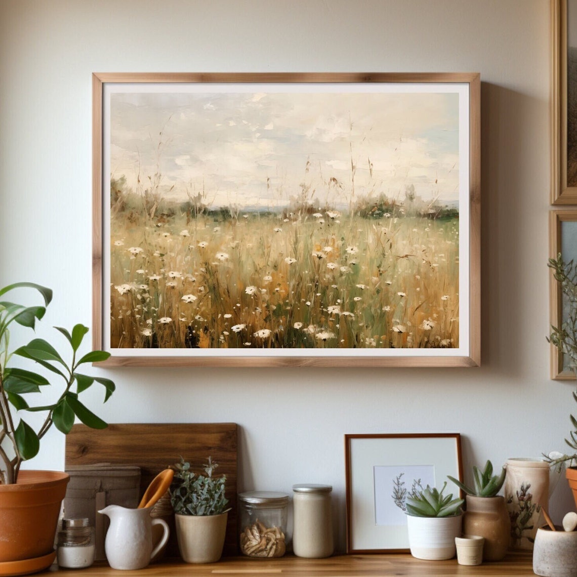 Misty Wildflower Meadow in Soft Neutral Tones Impressionist Poster