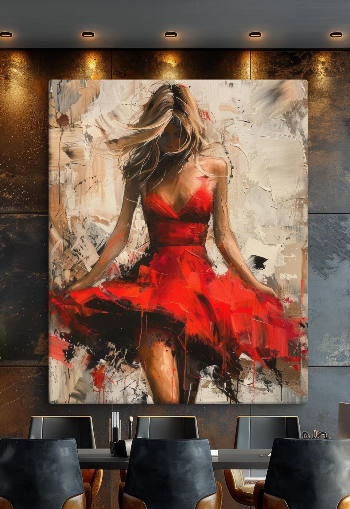 Woman In Red Dress Modern Abstract Wall Art Print