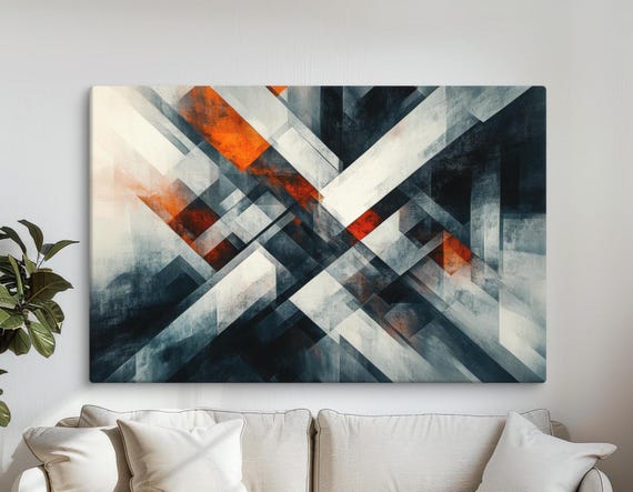 Geometric Abstract Art Print Dynamic Shapes With Red Accents Wall Art Decor Contemporary Pictures For Modern Spaces