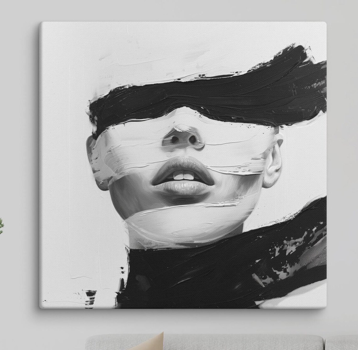 Modern Abstract Woman Portrait, Black And White Art Print