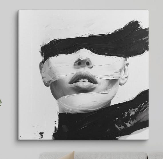Modern Abstract Woman Portrait, Black And White Art Print