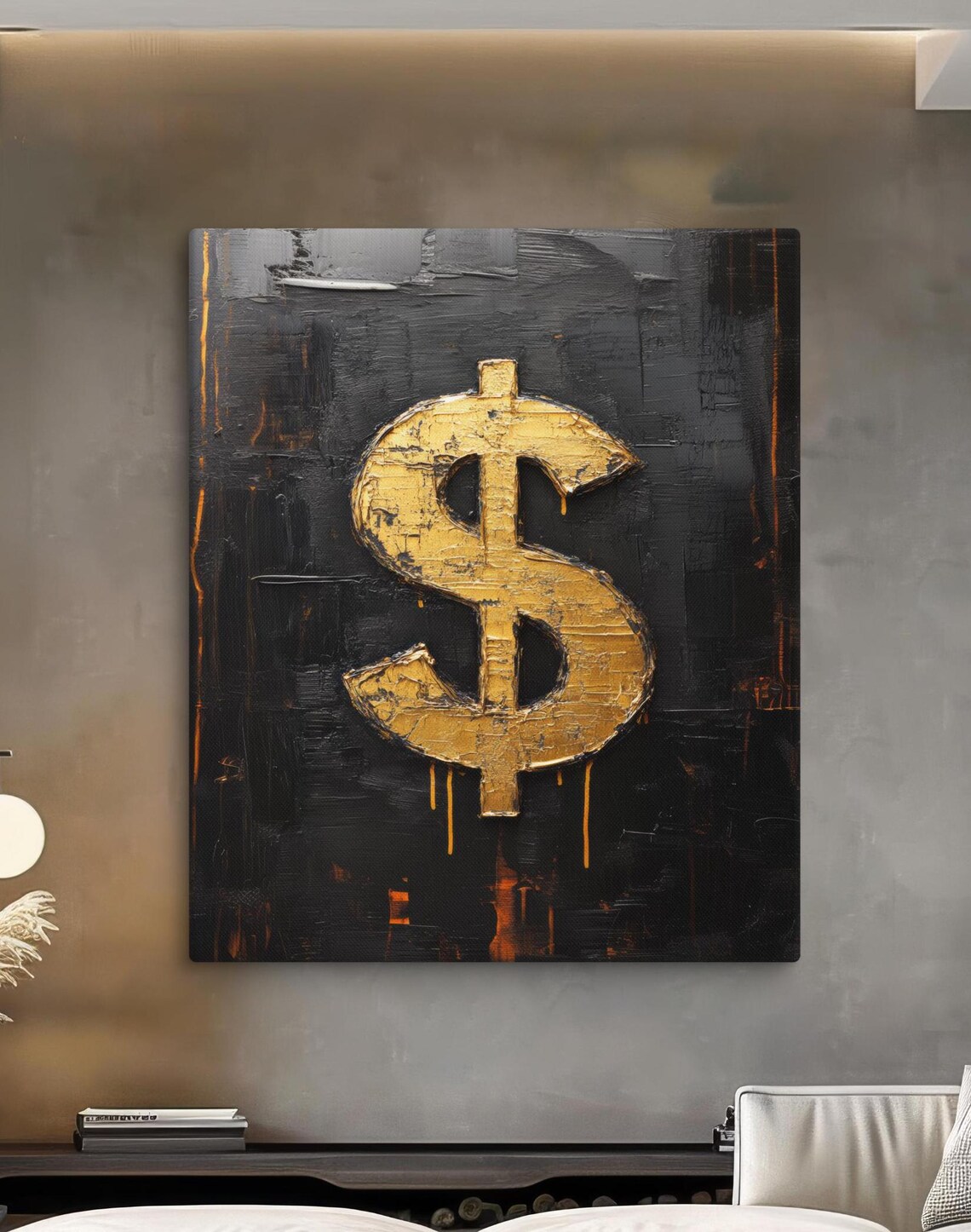 Golden Dollar Sign Modern Money, Luxury Art Print