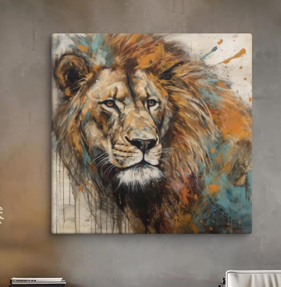 Majestic Lion Art Vibrant Wildlife Painting For Nature Lovers Bold Safari Inspired Wall Decor Artistic Animal Portrait