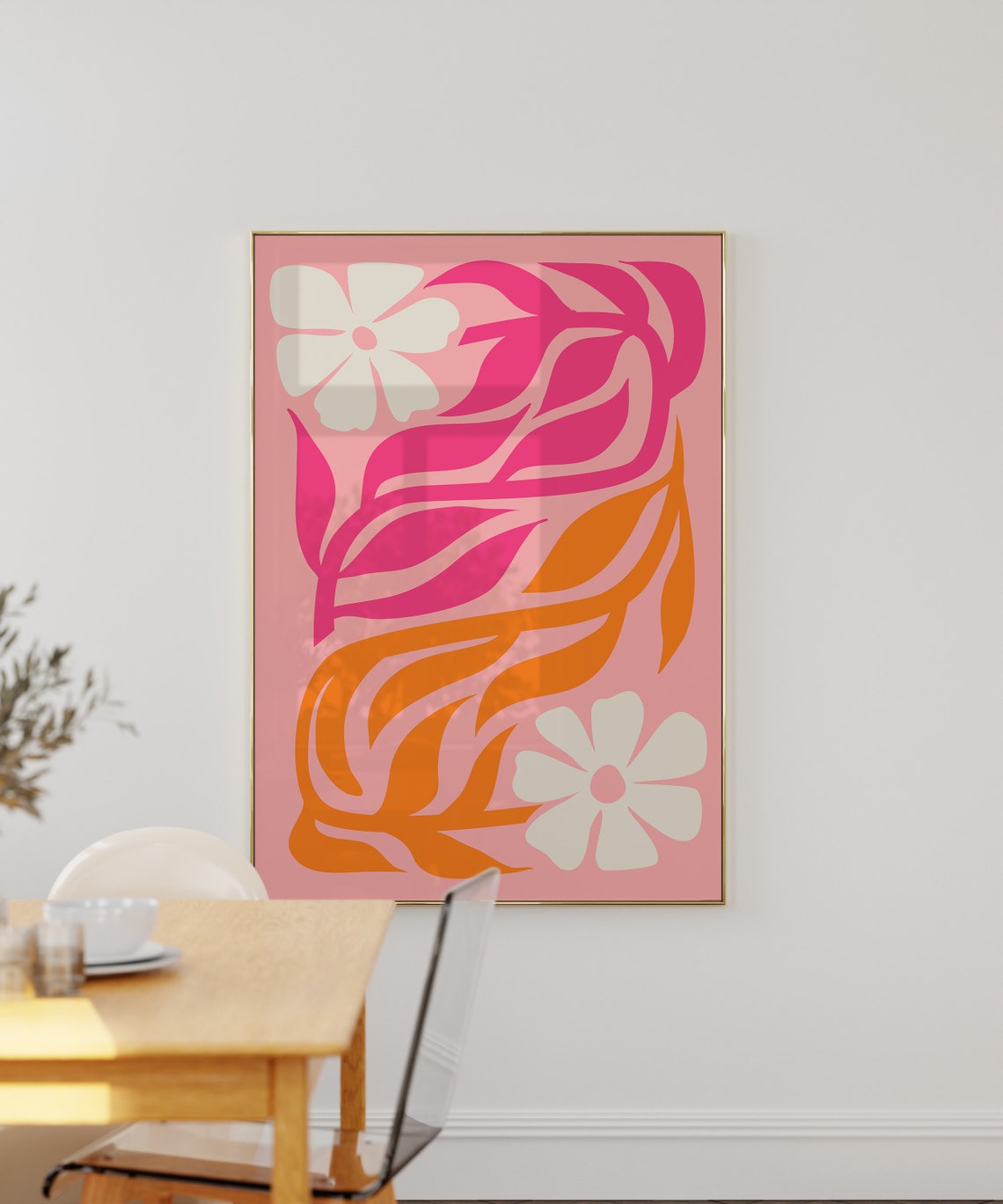 Pink Orange Cream Abstract Botanical Flower Art Poster Retro - Image 2