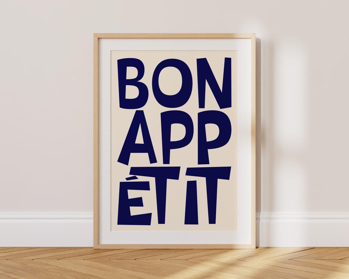 Bon Appetit Bold Red Typography Cream French Kitchen Art Poster - Image 2
