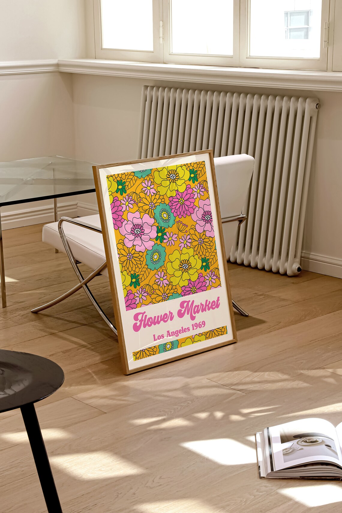 Flower Market Los Angeles 1969 Pink Yellow Retro Daisy Art Poster - Image 2