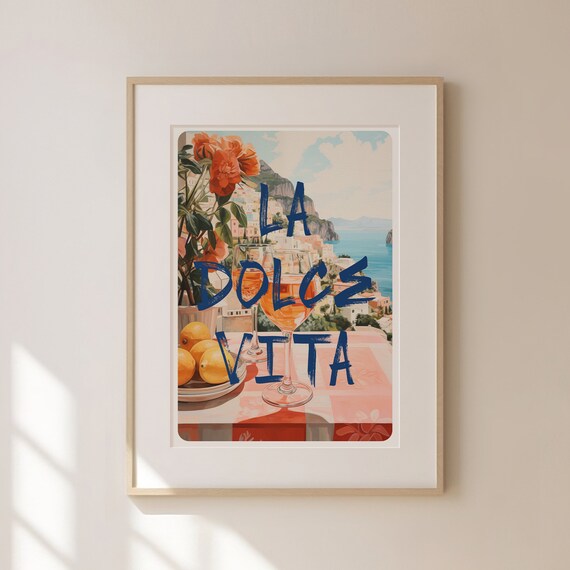 Italian La Dolce Vita Poster Trendy Typography Print Maximalist Wall Art Positano Prints Aperol Spritz Poster Italian Prints Tr103