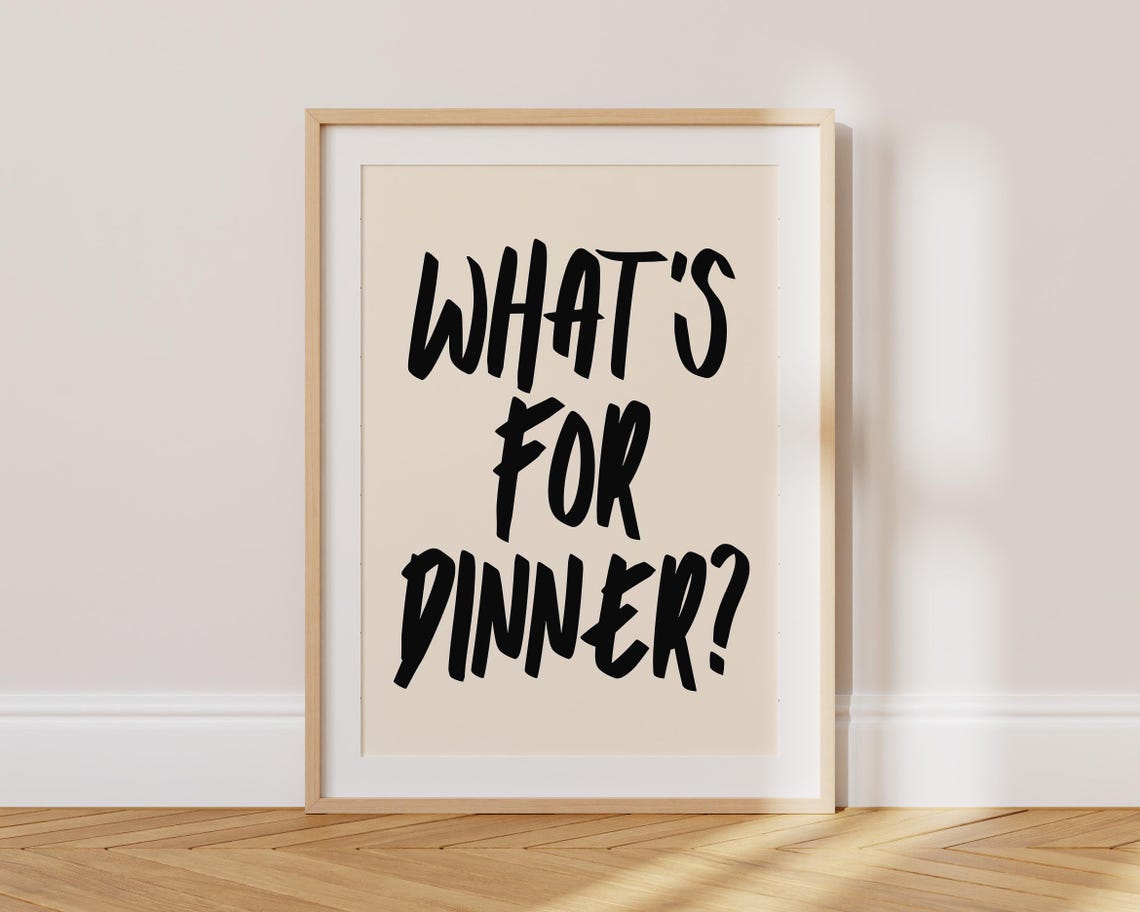 Whats For Dinner Red Brush Script Beige Kitchen Typography Poster - Image 3