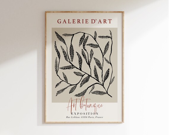 Galerie D Art Botanique Leafy Branch Black Beige Exhibition Poster
