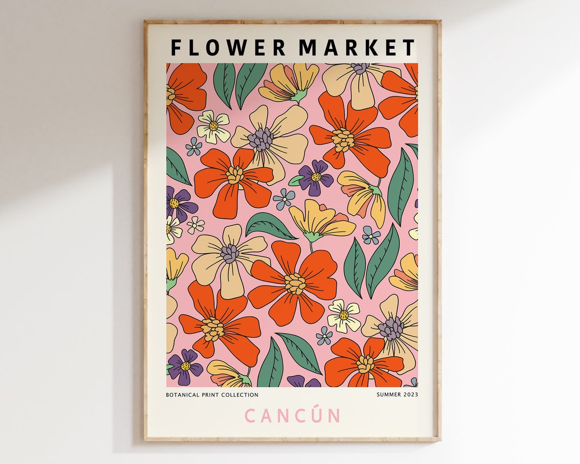 Cancun Flower Market Summer 2023 Tropical Orange Floral Poster