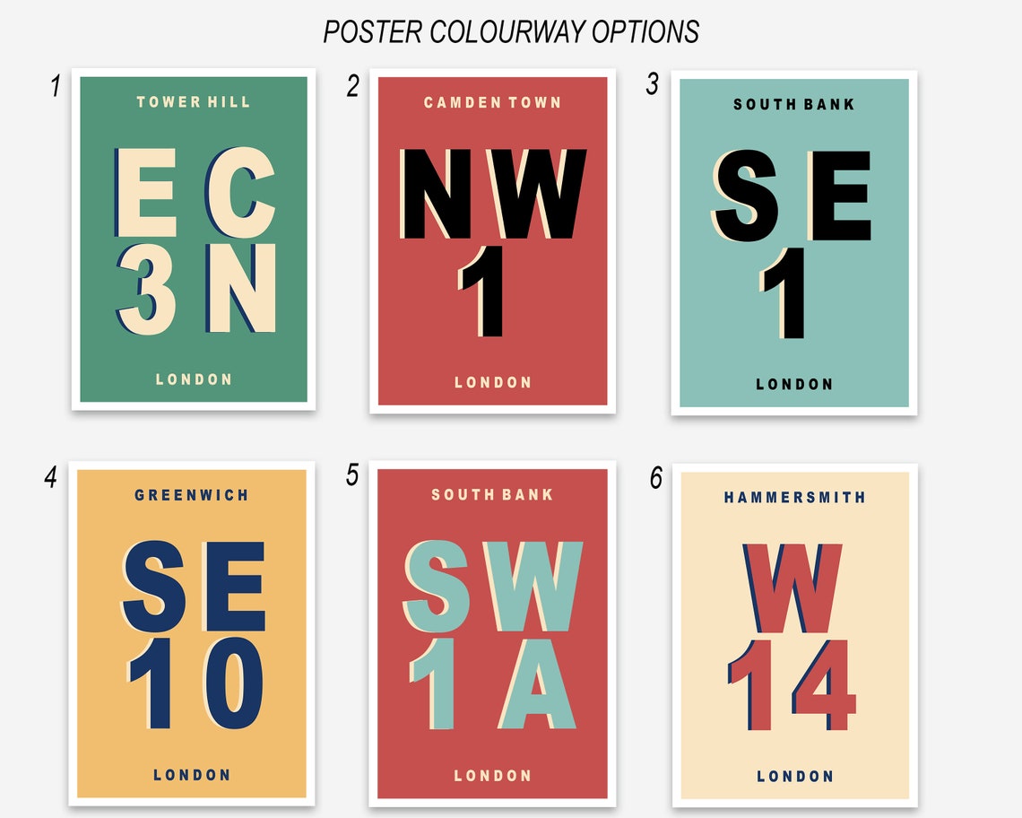Tower Hill EC3N London Vintage Green Typographic Postcode Poster - Image 2