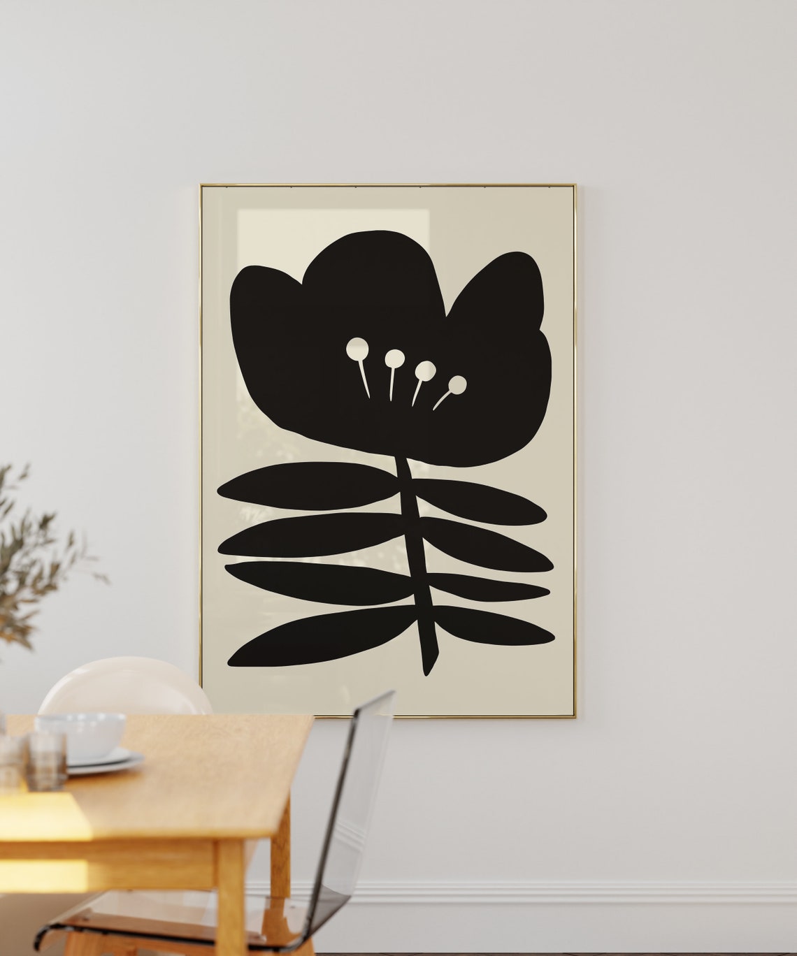 Bright Orange Flower on Hot Pink Mid Century Botanical Poster - Image 2