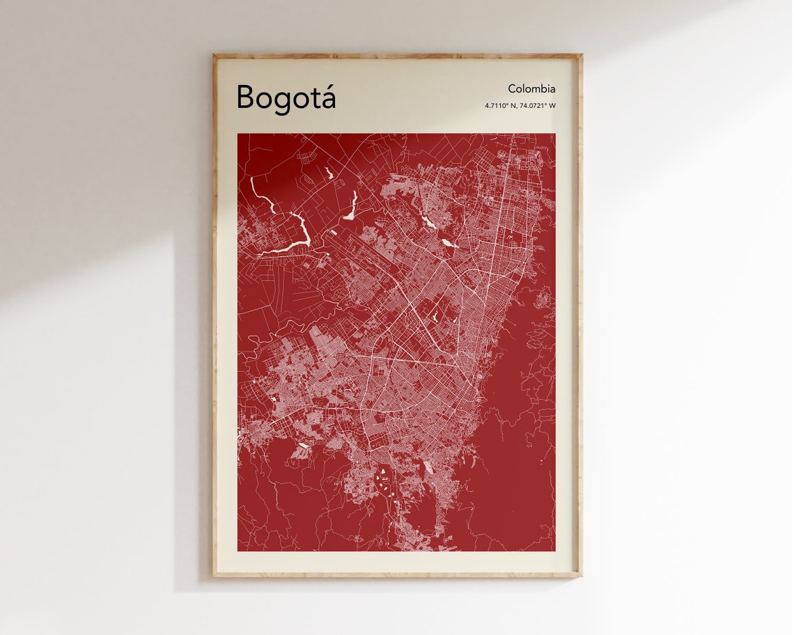Bogota Colombia Deep Red Minimalist City Map Poster Bold Design