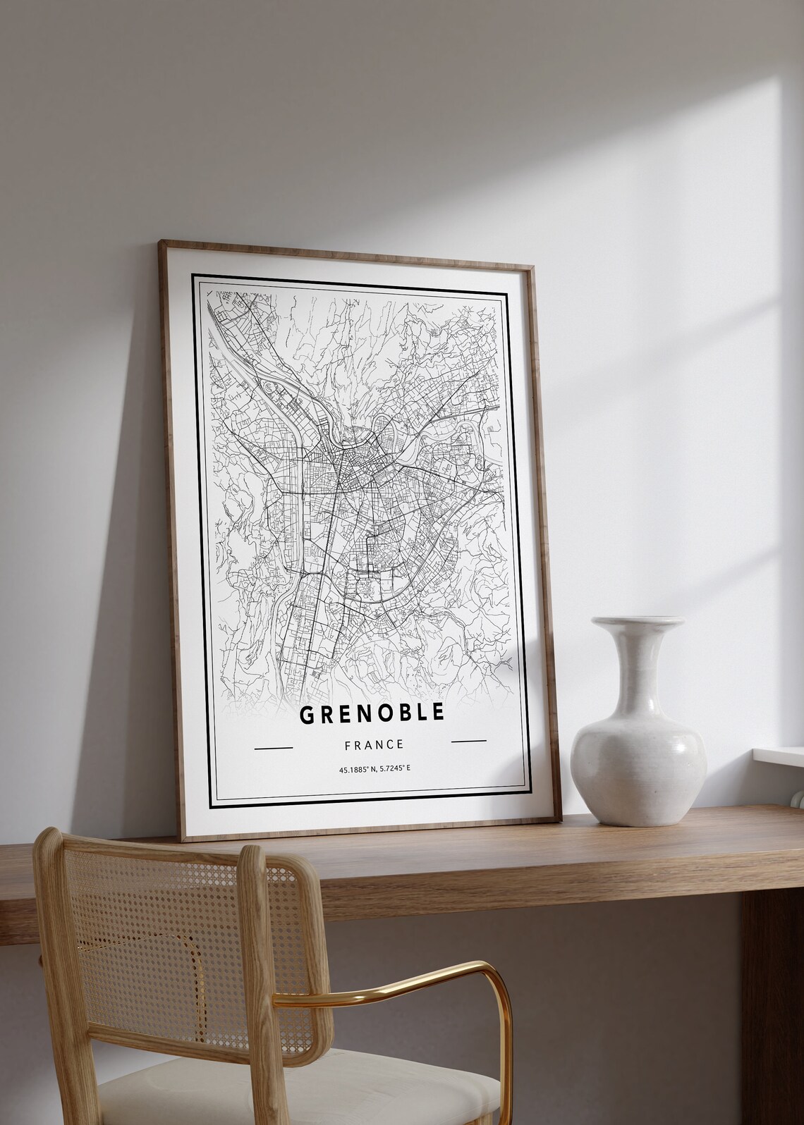 Grenoble France Minimalist Street Map Black White Art Poster - Image 2