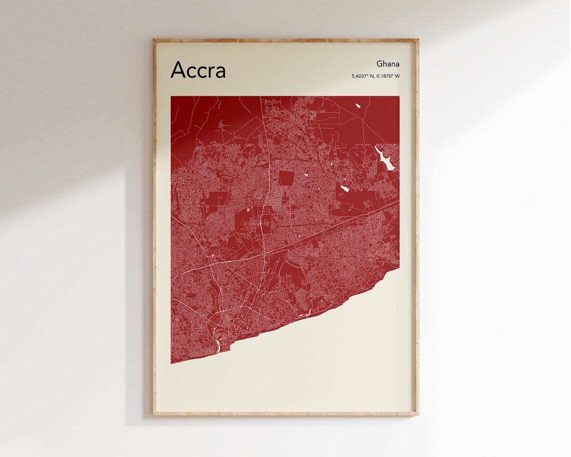 Accra Ghana Bold Red Minimalist City Street Map Decor Poster