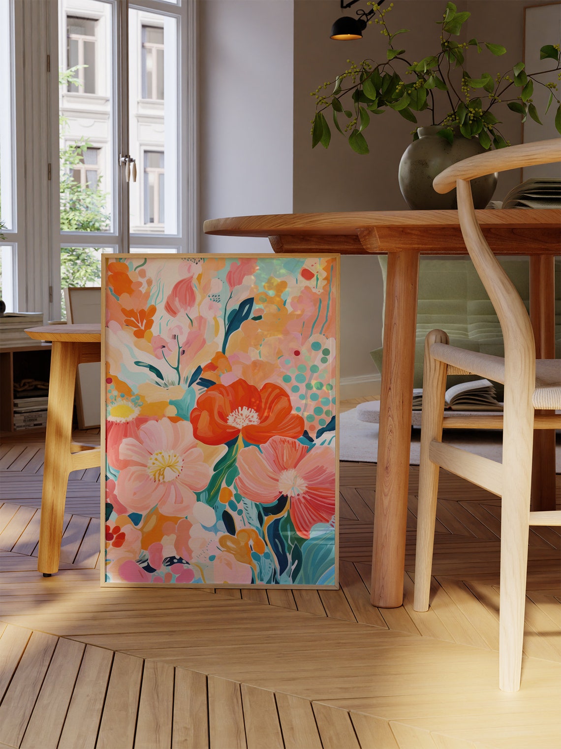 Abstract Botanical Poppy Painting Colorful Maximalist Wall Art - Image 2
