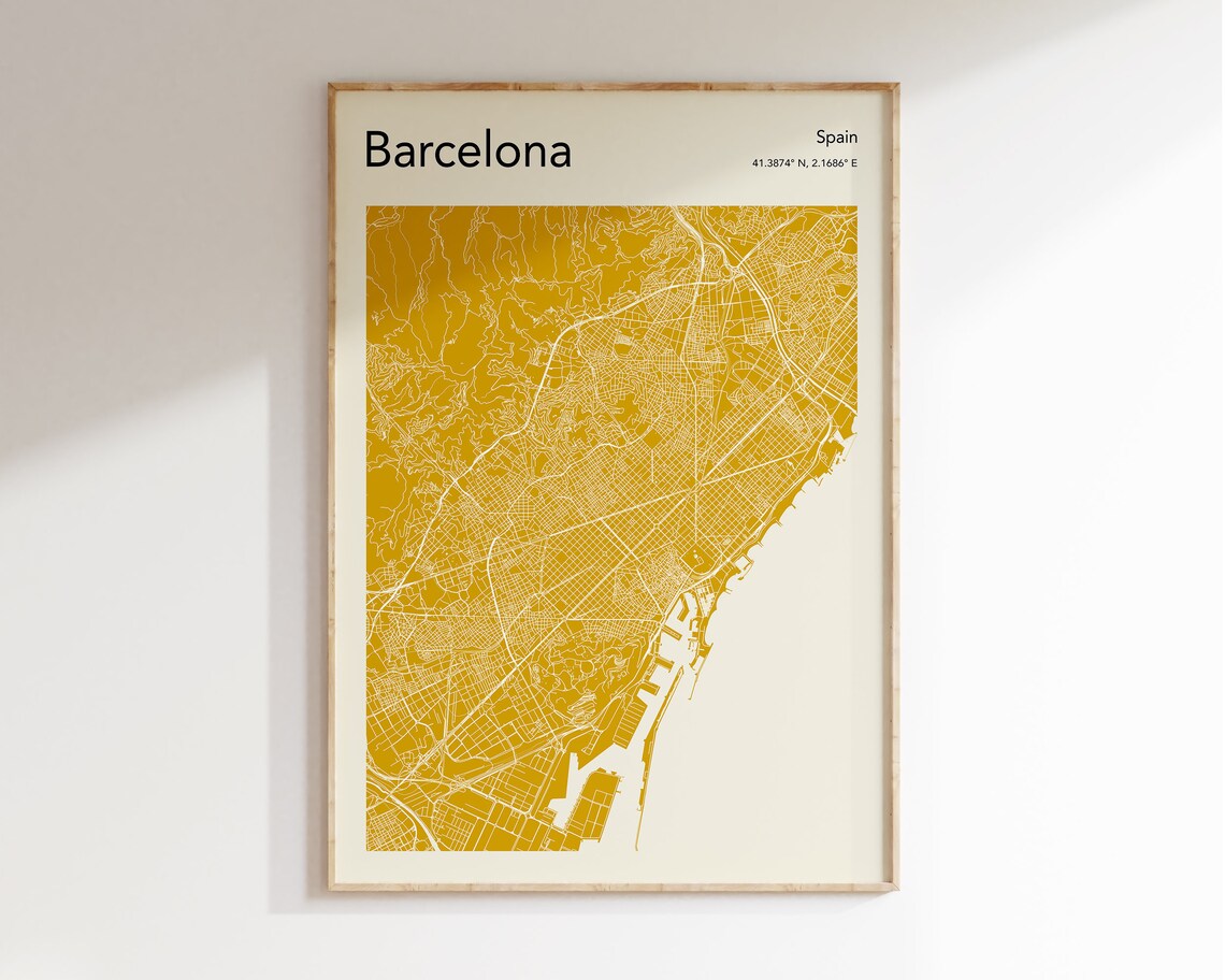 Barcelona Map Print, More Colours Travel Poster