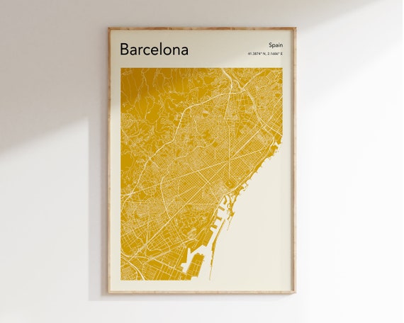 Barcelona Map Print, More Colours Travel Poster