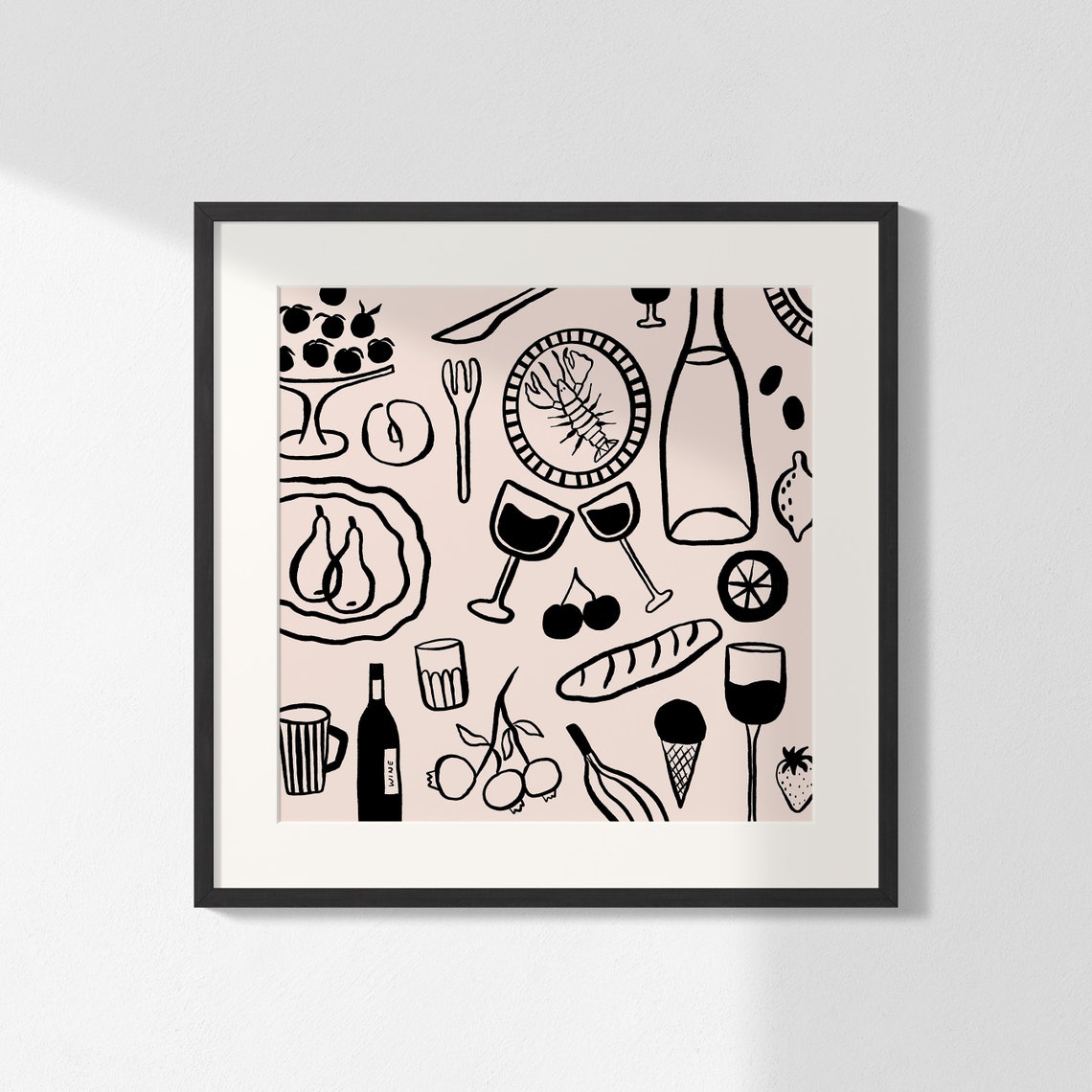 Food and Drink Line Art Doodle Monochrome Kitchen Illustration Poster - Image 3
