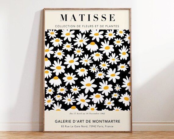 Black White Floral Matisse Poster Flower Market Daisies Poster Black Matisse Exhibition Poster Minimal Botanical Art Print Mp086