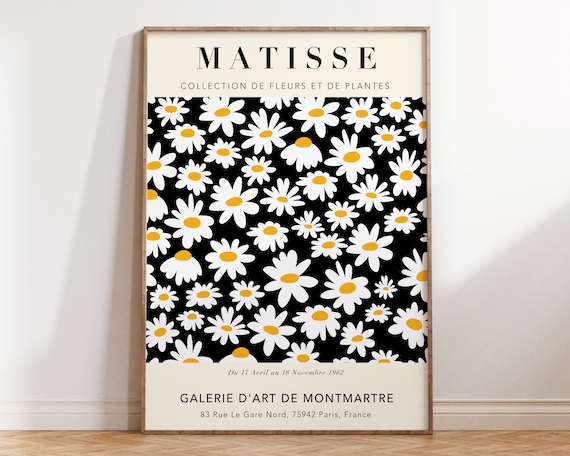 Matisse Daisy Exhibition Poster Black White Floral 1962 Montmartre Gallery