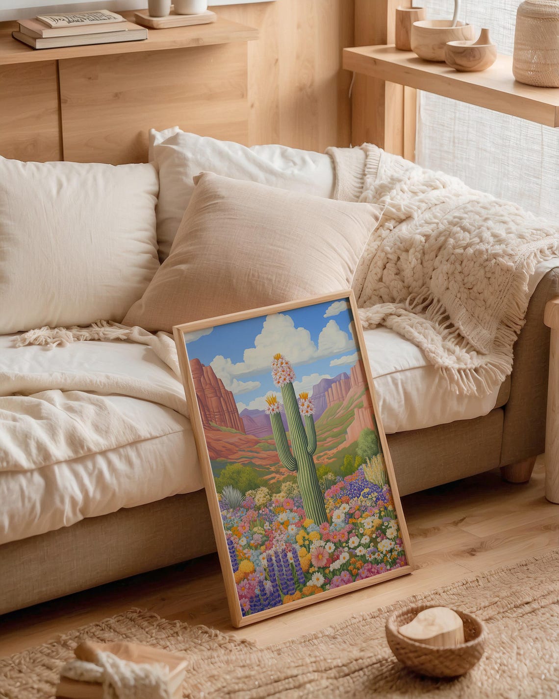 Flowering Saguaro Cactus Wildflower Meadow Red Rock Canyon Poster - Image 2