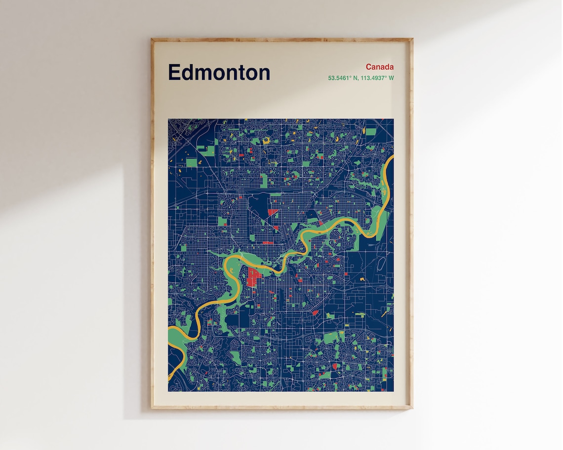 Edmonton Canada Navy Blue Minimalist City Street Map Decor Poster