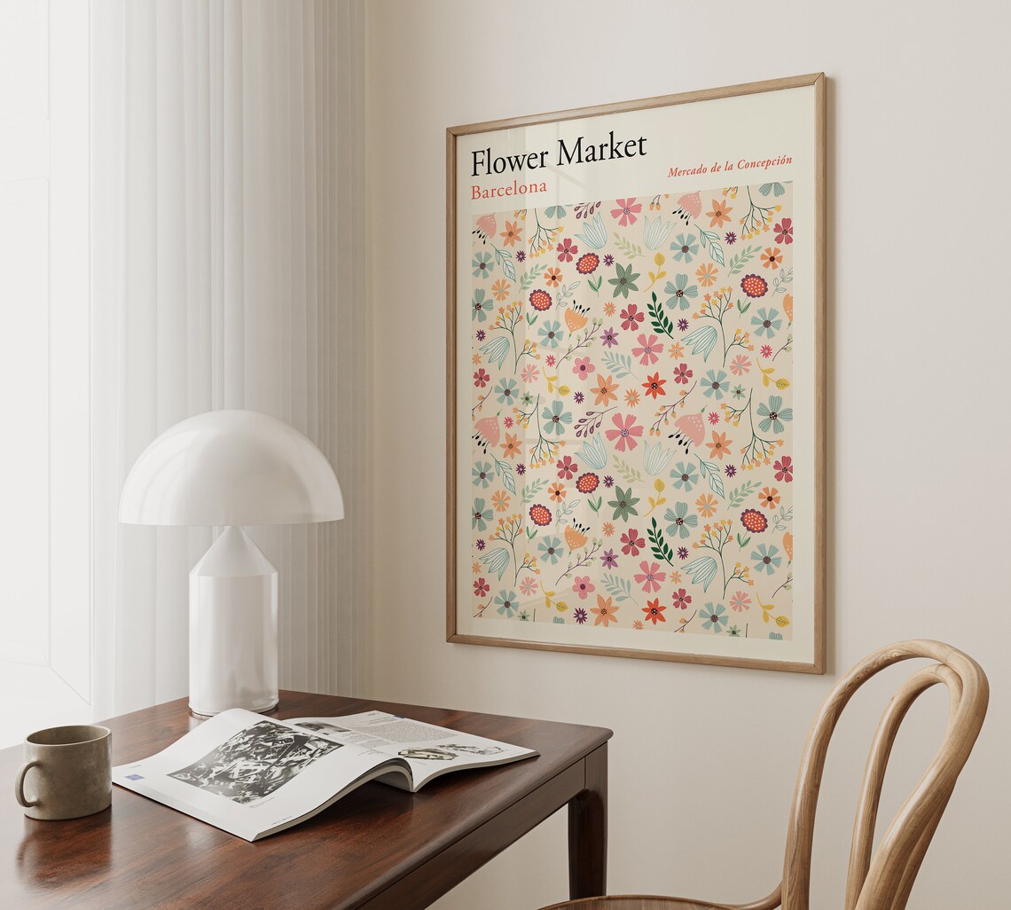 Barcelona Mercado de la Concepcion Pastel Flower Market Art Poster - Image 2