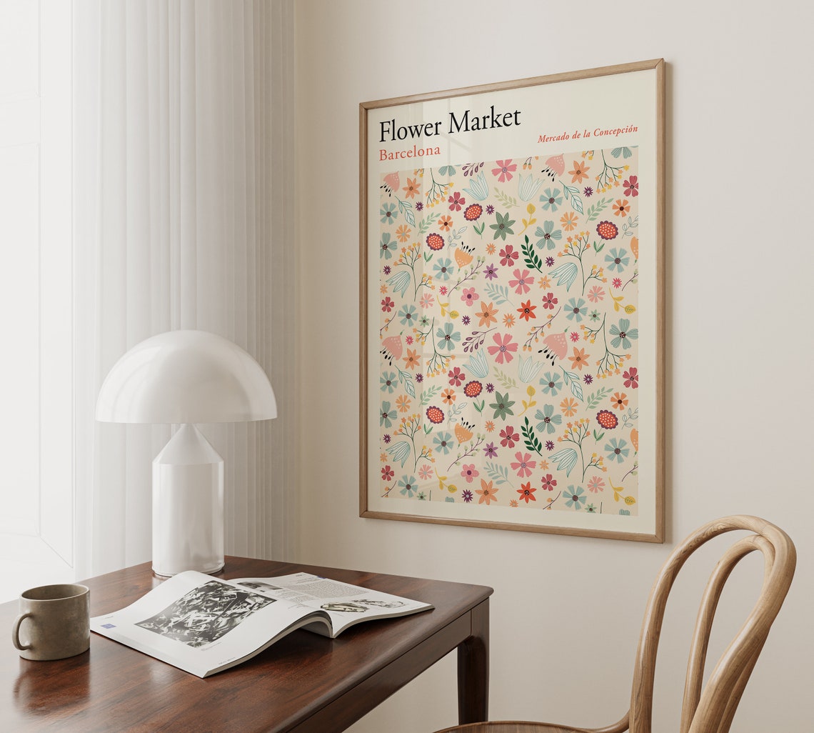 Flower Market Art Print Barcelona Flower Market Poster Floral Boho Poster Neutral Colours Flower Market Retro Flowers F151 - Image 2