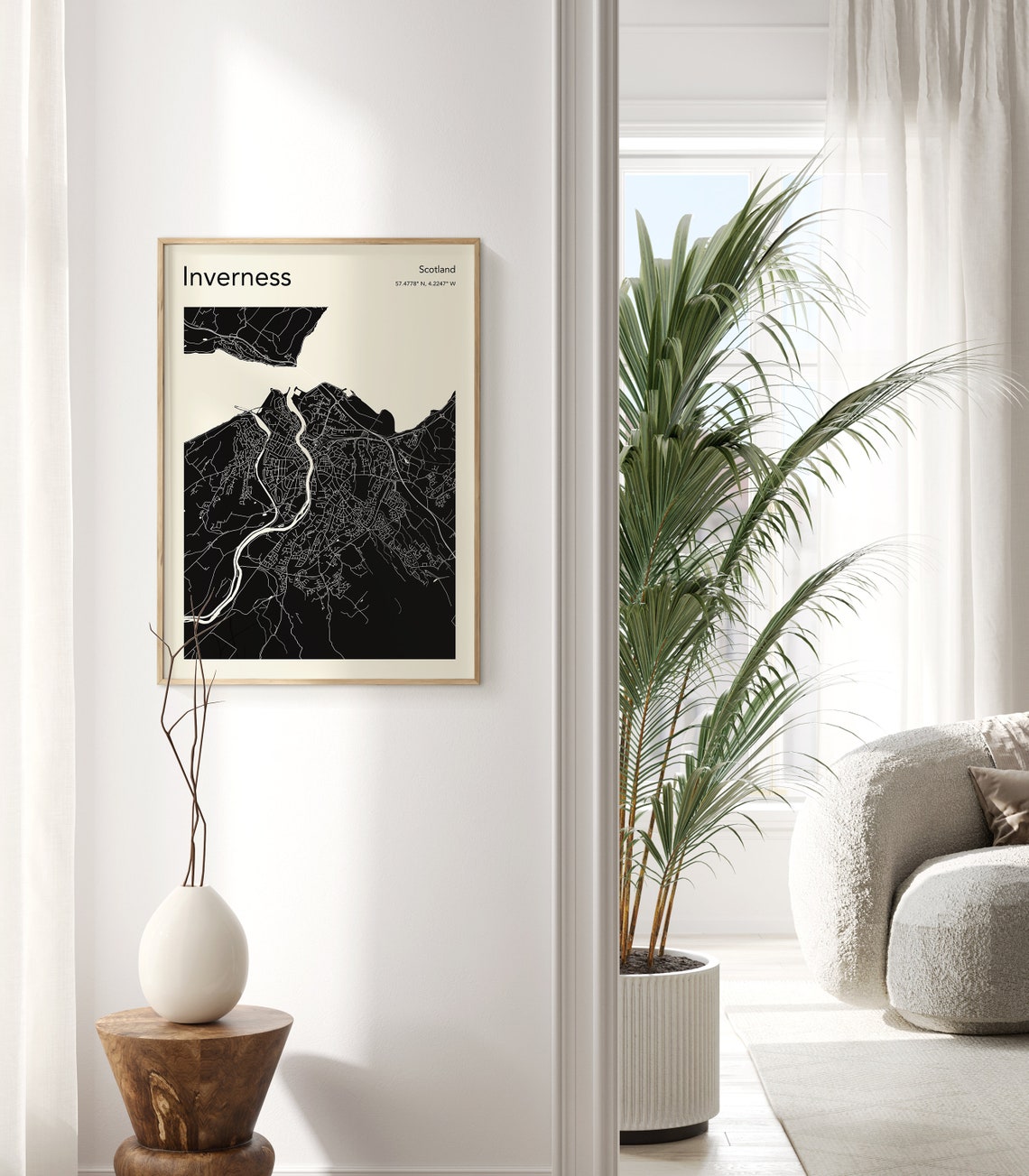 Inverness Scotland Monochrome Navy Highland City Street Map Poster - Image 3