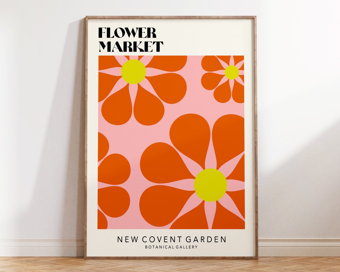 Flower Market Art Print Flower Market Poster Flower Power Wall Art Retro 70s Flower Market Flower Market Print Retro Flowers F035