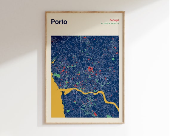 Porto Portugal Map Print, Modernist Wall Art