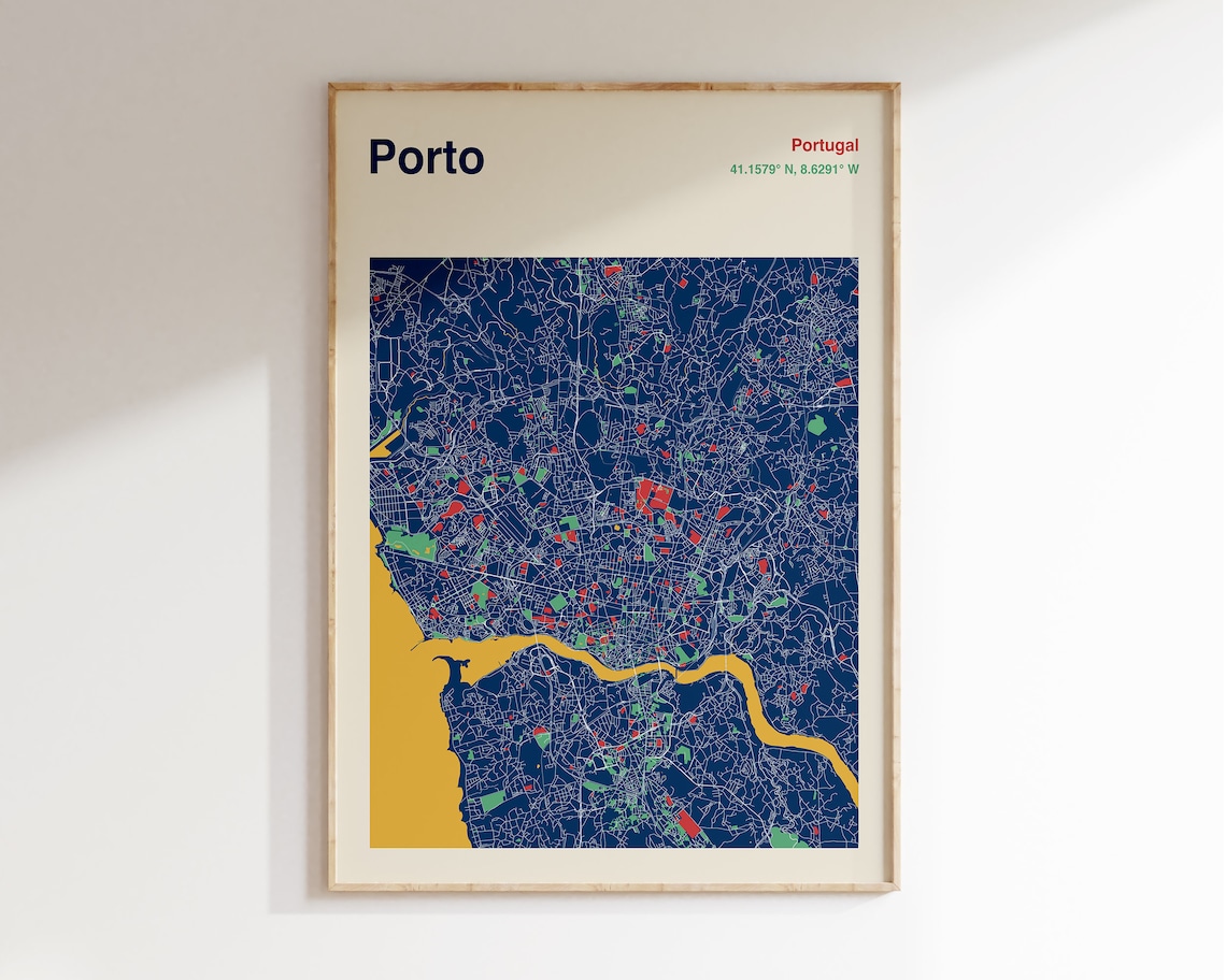 Porto Portugal Map Print, Modernist Wall Art
