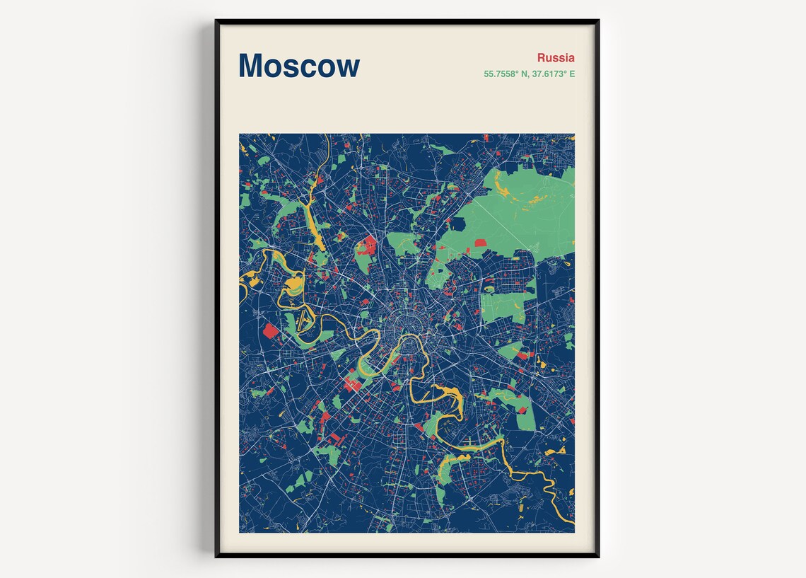 Moscow Map Poster, Russia City Map Travel Poster