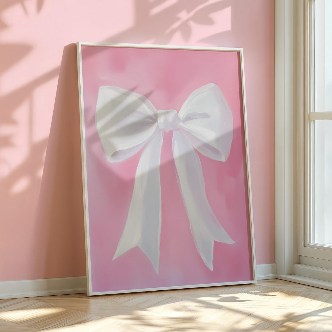 White Bow On Pink Watercolour Painting Preppy Coquette Girly Poster - Image 3