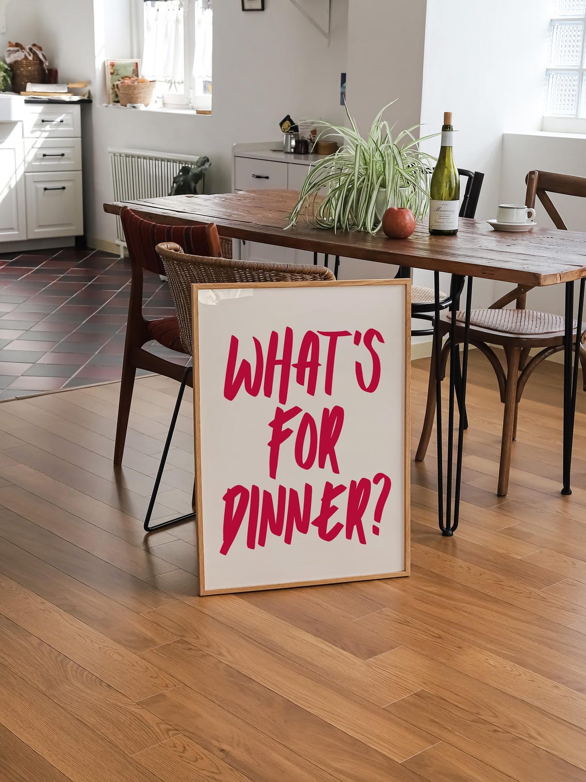 Whats For Dinner Black Brush Script Cream Kitchen Quote Poster - Image 2