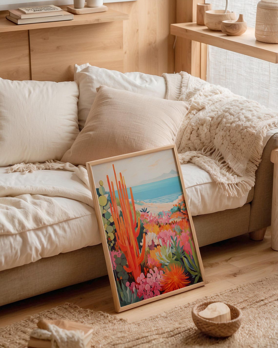Maximalist Cactus Coastal Garden Vibrant Desert Ocean Art Poster - Image 2