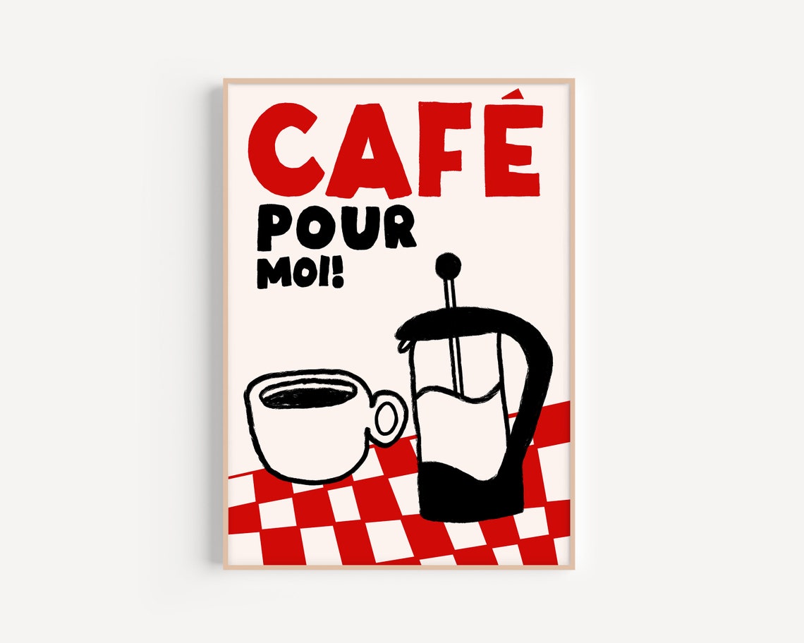 Cafe Pour Moi Hand Drawn French Coffee Kitchen Retro Art Poster