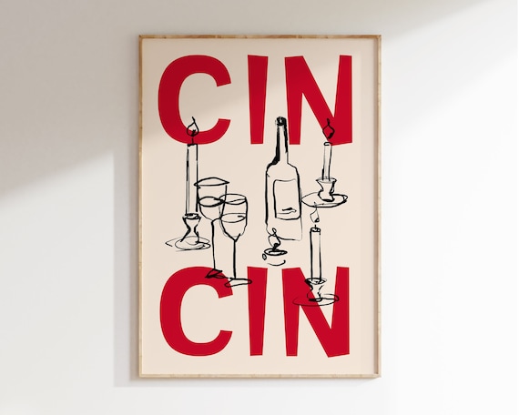 Cin Cin Wine Cheers Italian Kitchen Bar Cart Typography Poster