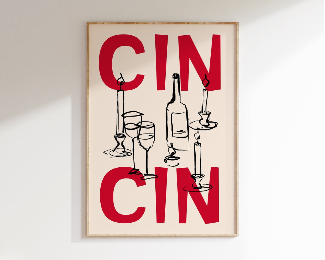 Cin Cin Wine Cheers Italian Kitchen Bar Cart Typography Poster