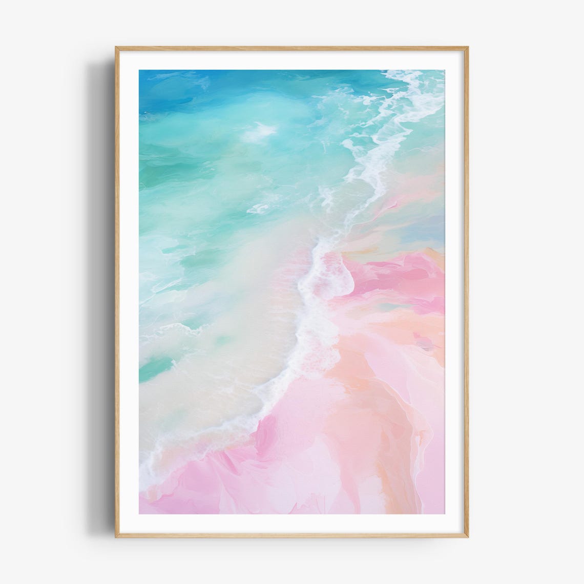 Pastel Ocean Waves Aerial Beach Abstract Coastal Pink Art Poster - Image 4