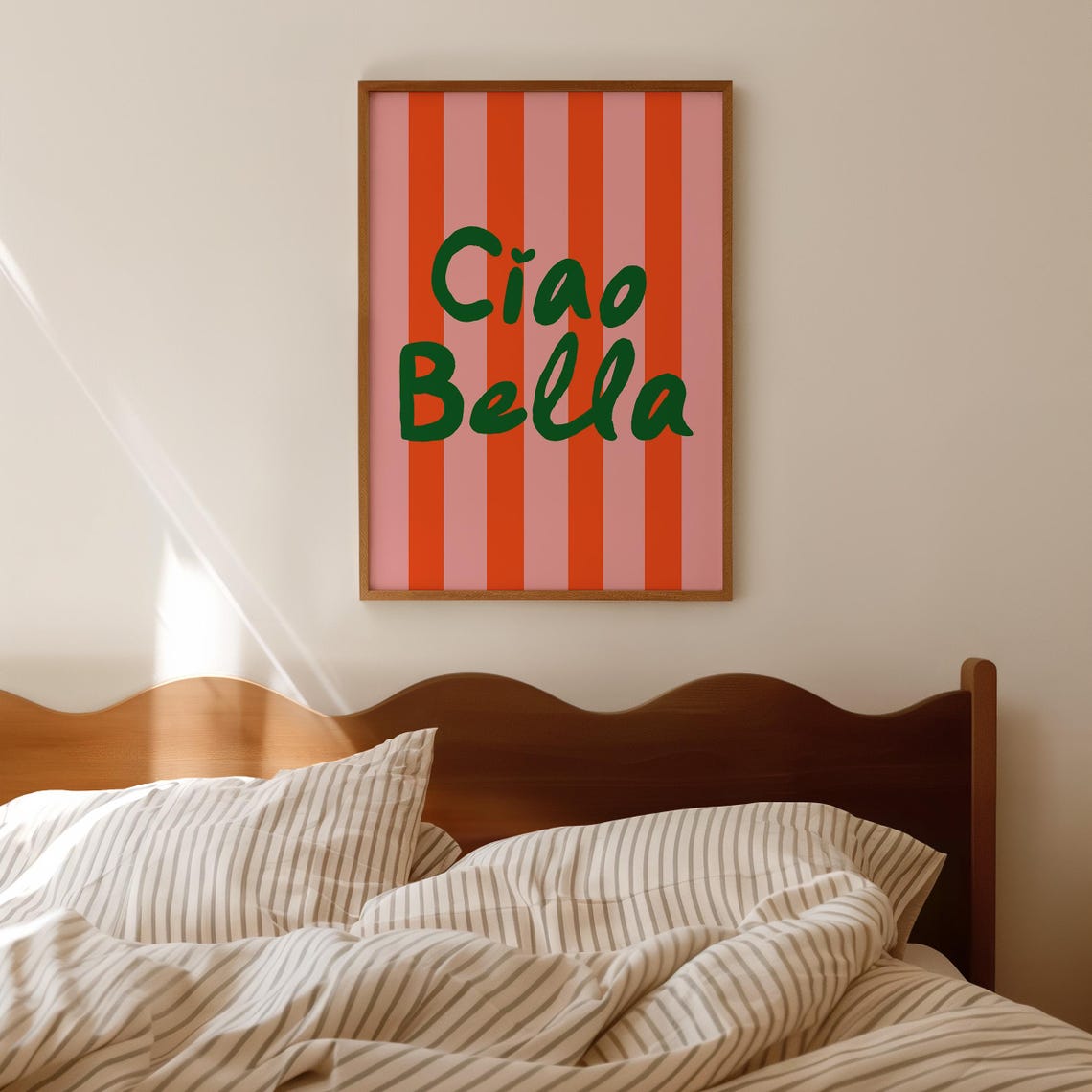 Ciao Bella Striped Poster Green Orange Pink Typography Italian Design - Image 2