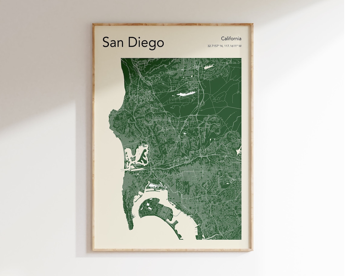 San Diego City Map Print, Colorful Travel Poster