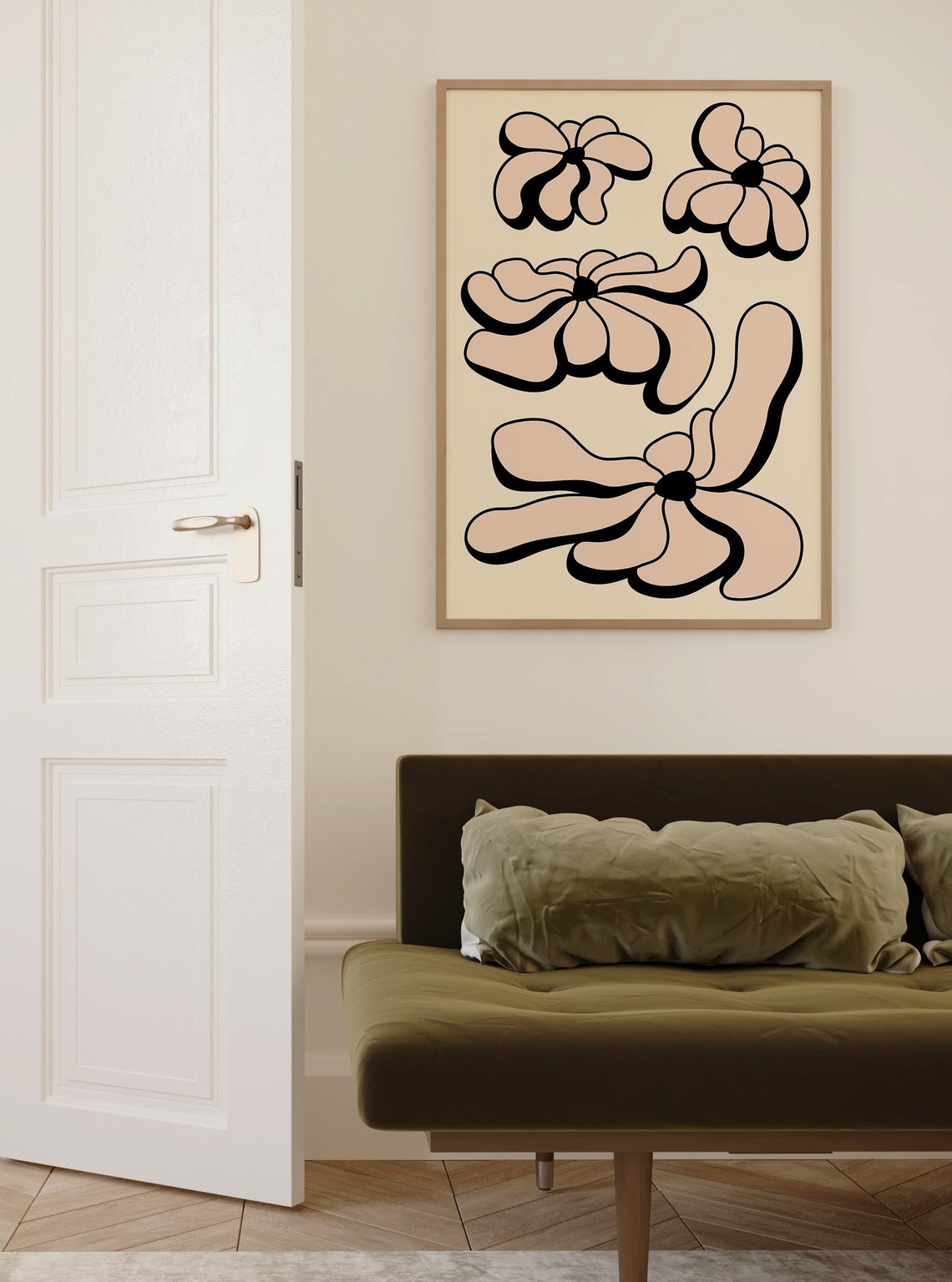 Cream Black Retro Flower Motif 70s Aesthetic Botanical Poster - Image 2