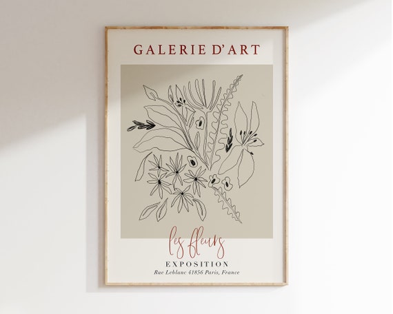 Les Fleurs Galerie Dart Exhibition Poster Neutral Beige Botanical Poster Minimalist Botanical Line Art Print Modern Flowers Art Il006