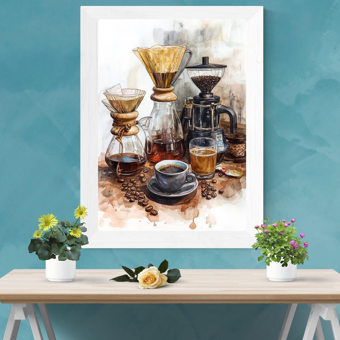 Coffee Brewing Equipment Chemex Grinder Beans Still Life Poster - Image 2